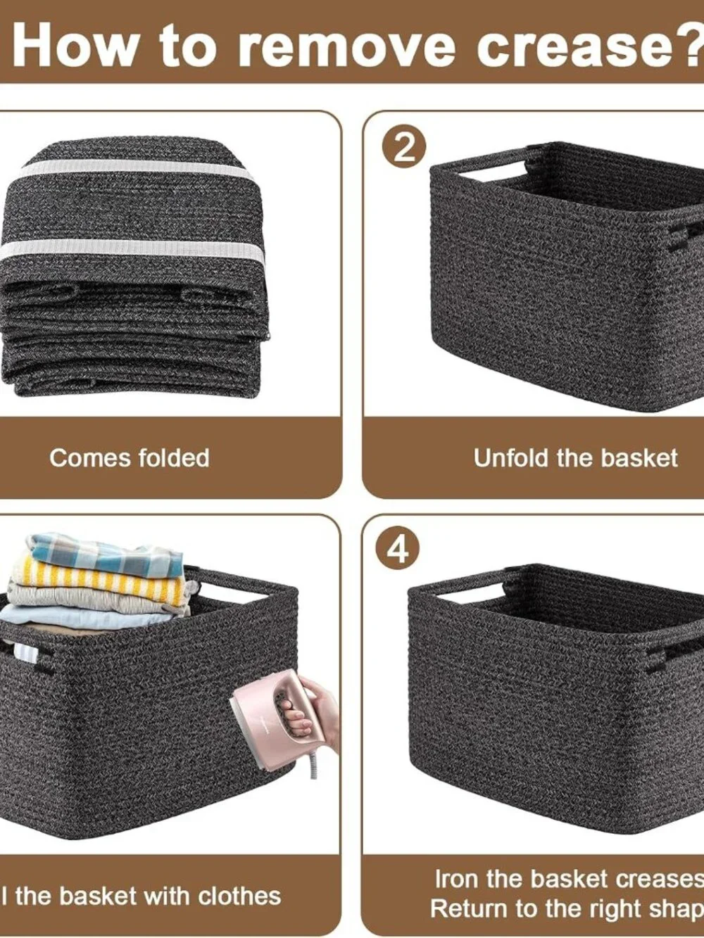 New 4Packs Natural Cotton Rope Storage Baskets for Organizing Toys, Clothes, Tow